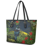Rongoa Maori New Zealand Rata Leather Tote Bag NZ Tui Bird Forest Vibes
