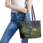 Rongoa Maori New Zealand Rata Leather Tote Bag NZ Tui Bird Forest Vibes