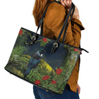 Rongoa Maori New Zealand Rata Leather Tote Bag NZ Tui Bird Forest Vibes