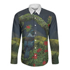 Rongoa Maori New Zealand Rata Long Sleeve Button Shirt NZ Tui Bird Forest Vibes