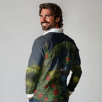 Rongoa Maori New Zealand Rata Long Sleeve Polo Shirt NZ Tui Bird Forest Vibes