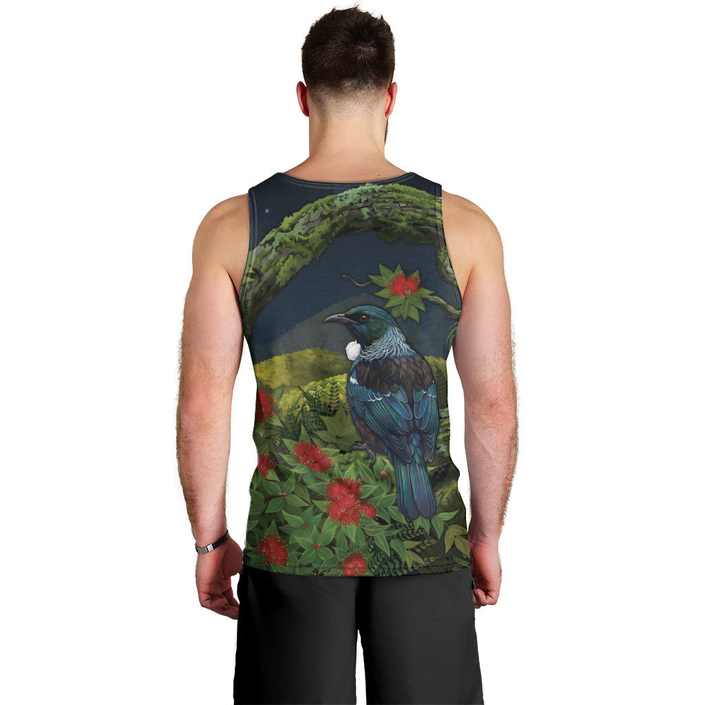 Rongoa Maori New Zealand Rata Men Tank Top NZ Tui Bird Forest Vibes