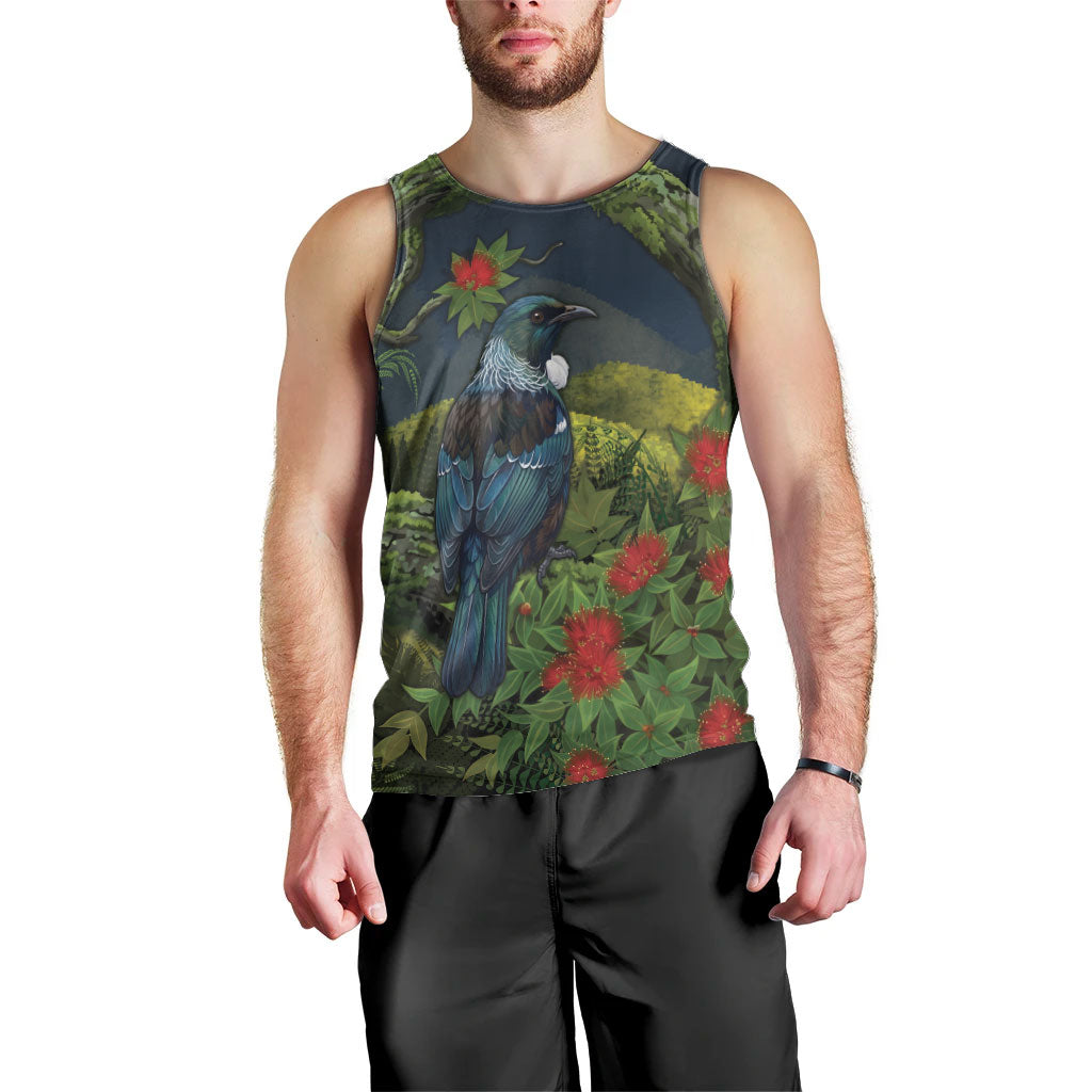 Rongoa Maori New Zealand Rata Men Tank Top NZ Tui Bird Forest Vibes