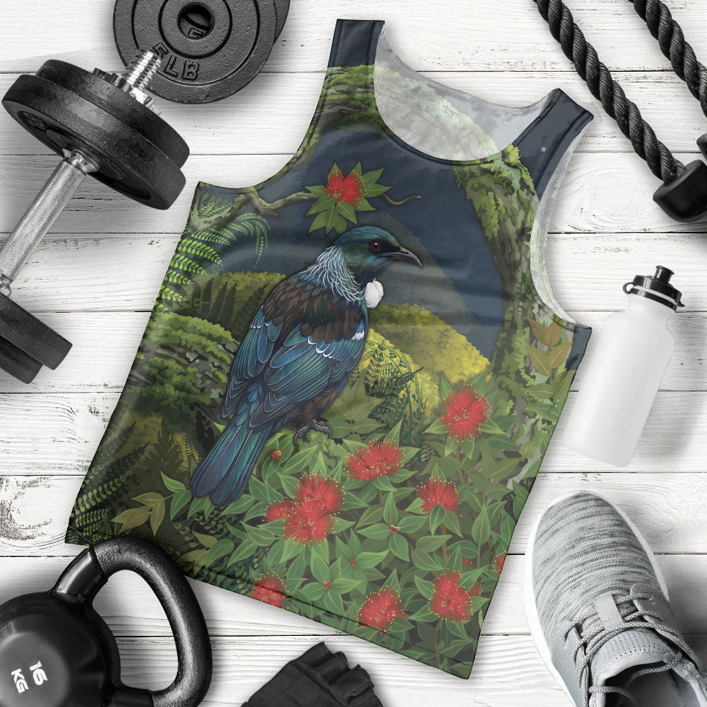 Rongoa Maori New Zealand Rata Men Tank Top NZ Tui Bird Forest Vibes