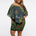 Rongoa Maori New Zealand Rata Off Shoulder Short Dress NZ Tui Bird Forest Vibes