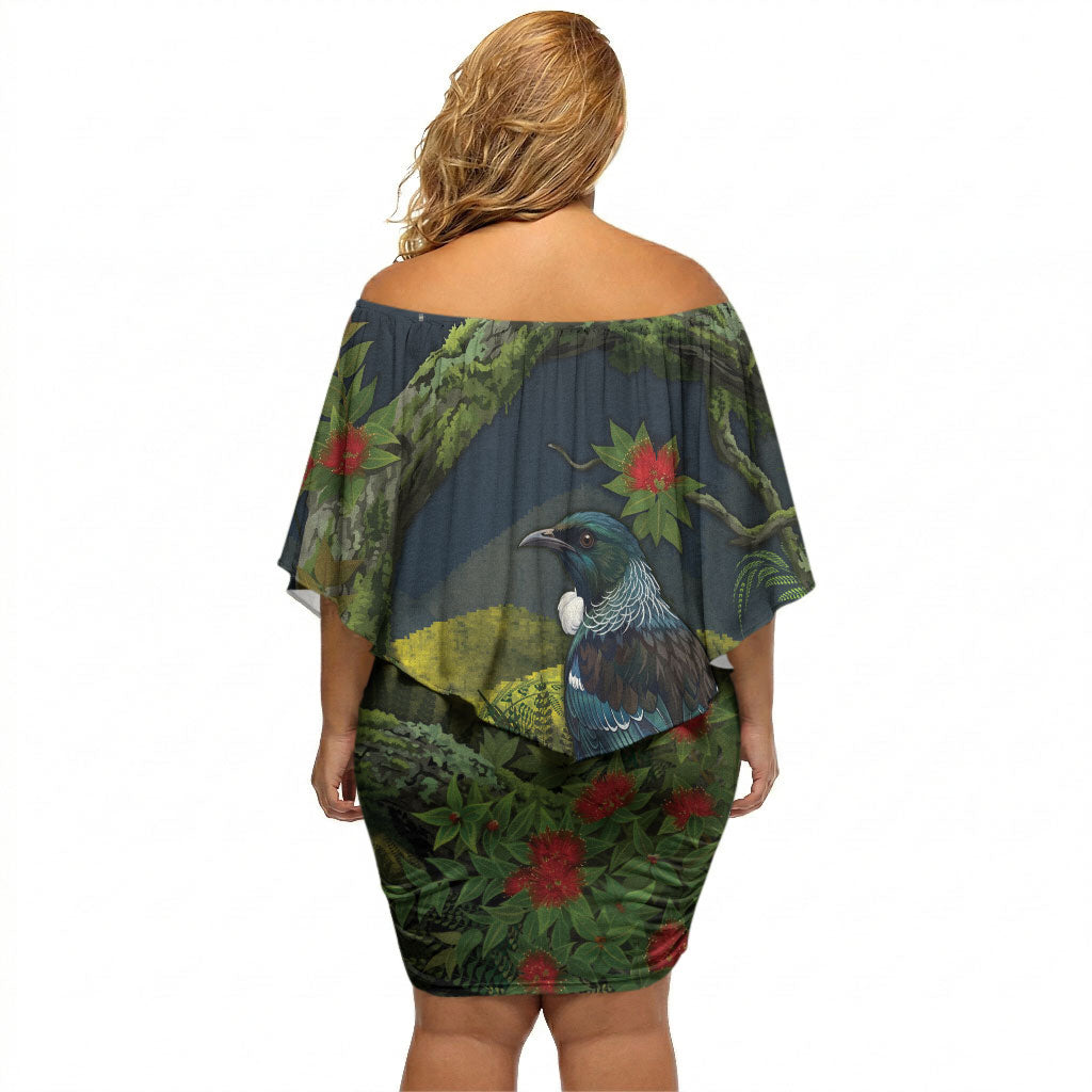 Rongoa Maori New Zealand Rata Off Shoulder Short Dress NZ Tui Bird Forest Vibes