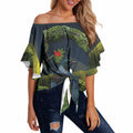 Rongoa Maori New Zealand Rata Off Shoulder Wrap Waist Top NZ Tui Bird Forest Vibes