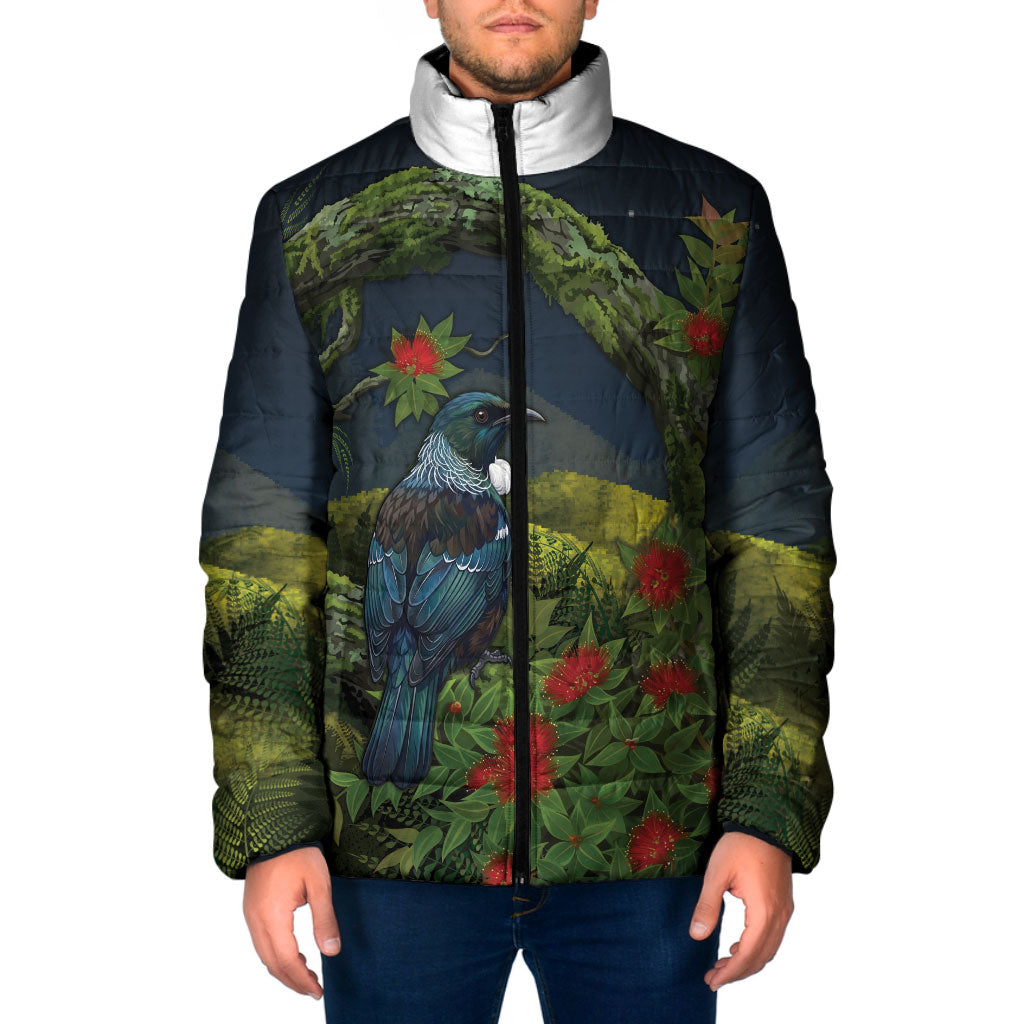Rongoa Maori New Zealand Rata Padded Jacket NZ Tui Bird Forest Vibes