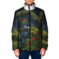 Rongoa Maori New Zealand Rata Padded Jacket NZ Tui Bird Forest Vibes