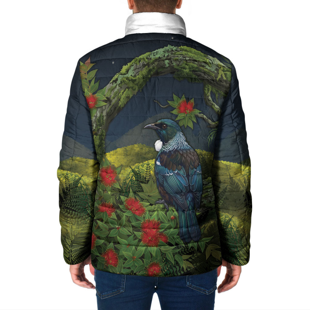 Rongoa Maori New Zealand Rata Padded Jacket NZ Tui Bird Forest Vibes