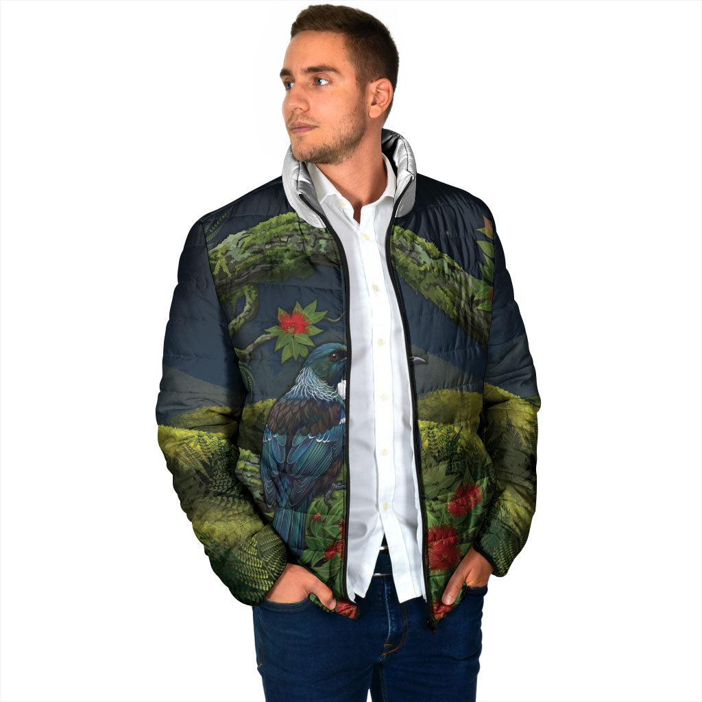 Rongoa Maori New Zealand Rata Padded Jacket NZ Tui Bird Forest Vibes