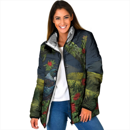 Rongoa Maori New Zealand Rata Padded Jacket NZ Tui Bird Forest Vibes