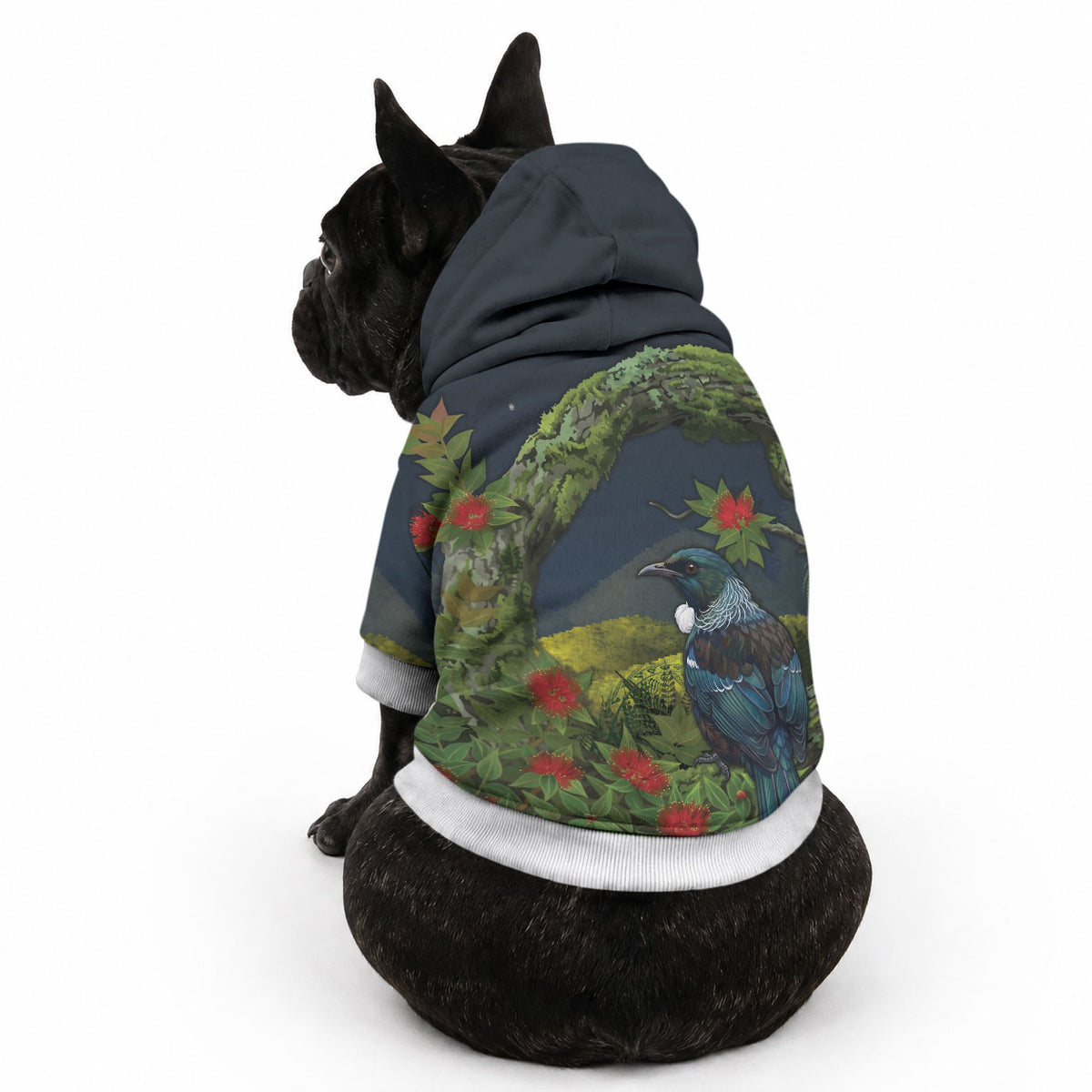 Rongoa Maori New Zealand Rata Pet Hoodie NZ Tui Bird Forest Vibes