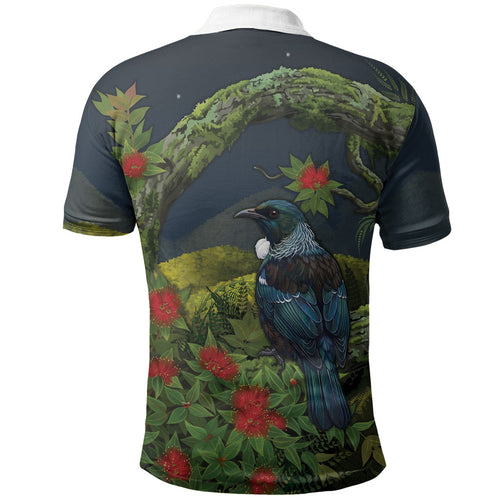 Rongoa Maori New Zealand Rata Polo Shirt NZ Tui Bird Forest Vibes