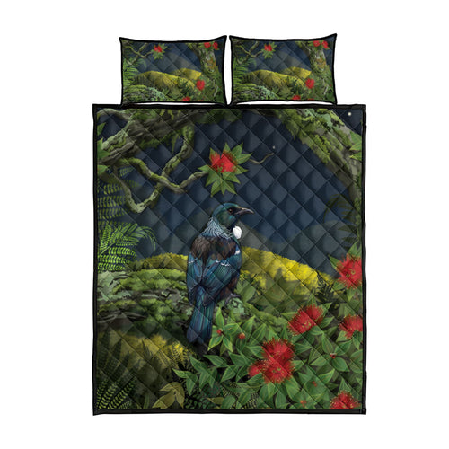 Rongoa Maori New Zealand Rata Quilt Bed Set NZ Tui Bird Forest Vibes
