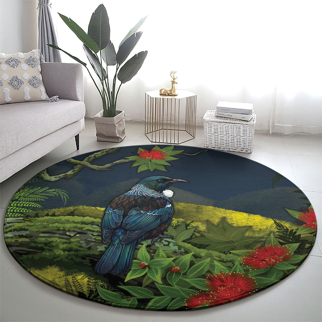 Rongoa Maori New Zealand Rata Round Carpet NZ Tui Bird Forest Vibes