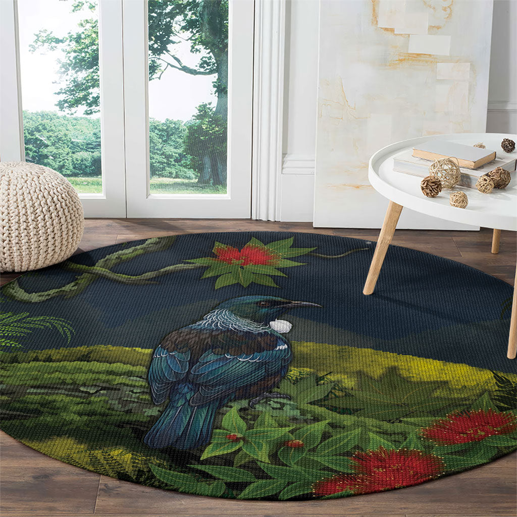 Rongoa Maori New Zealand Rata Round Carpet NZ Tui Bird Forest Vibes