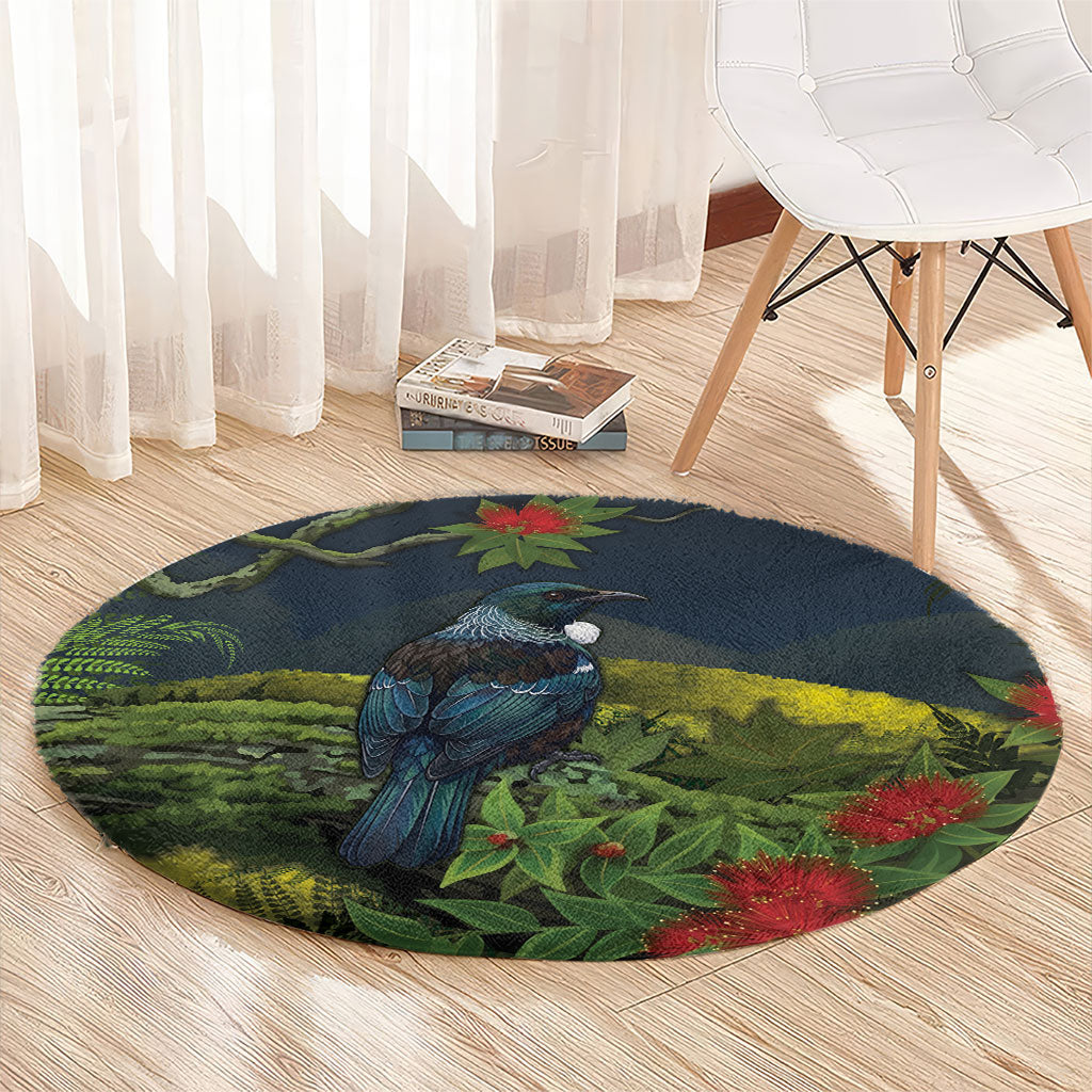 Rongoa Maori New Zealand Rata Round Carpet NZ Tui Bird Forest Vibes