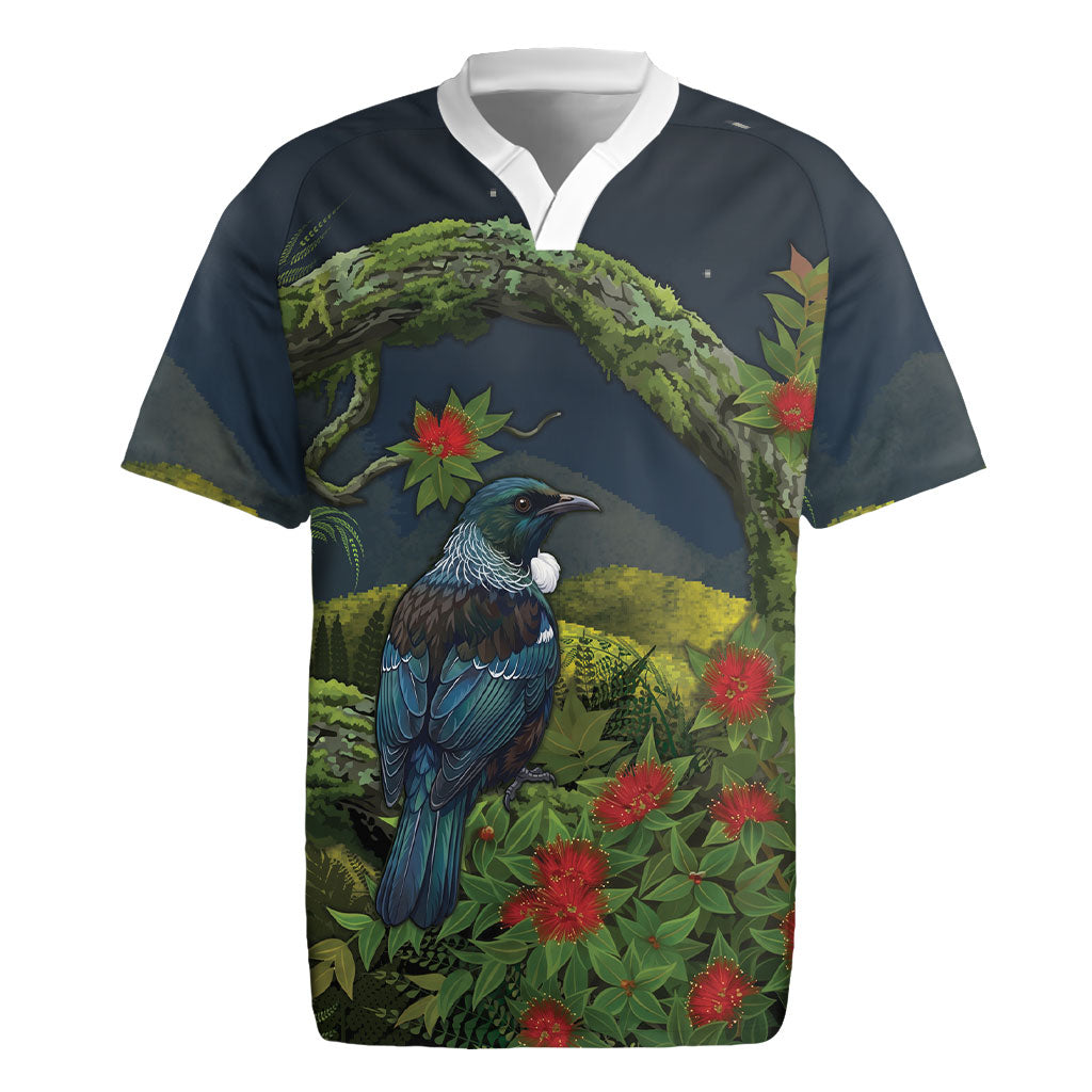 Rongoa Maori New Zealand Rata Rugby Jersey NZ Tui Bird Forest Vibes