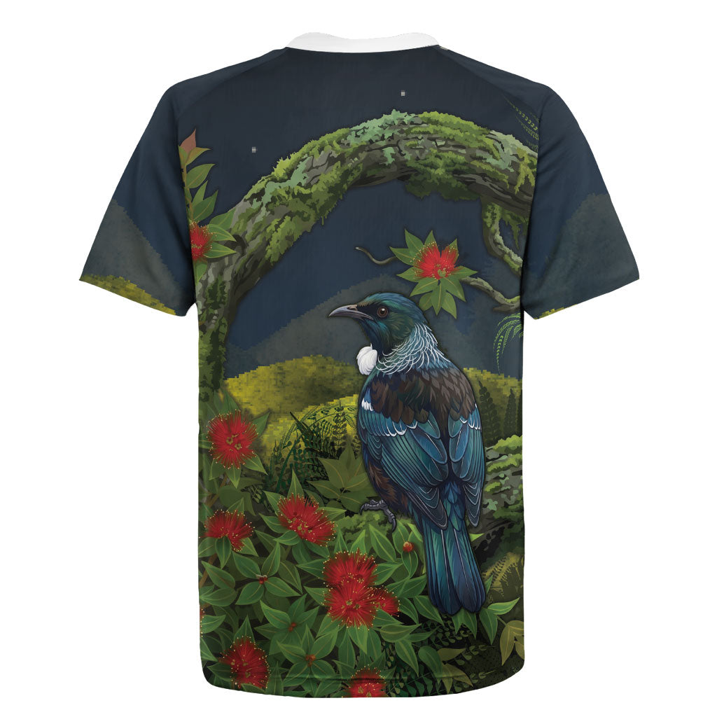 Rongoa Maori New Zealand Rata Rugby Jersey NZ Tui Bird Forest Vibes