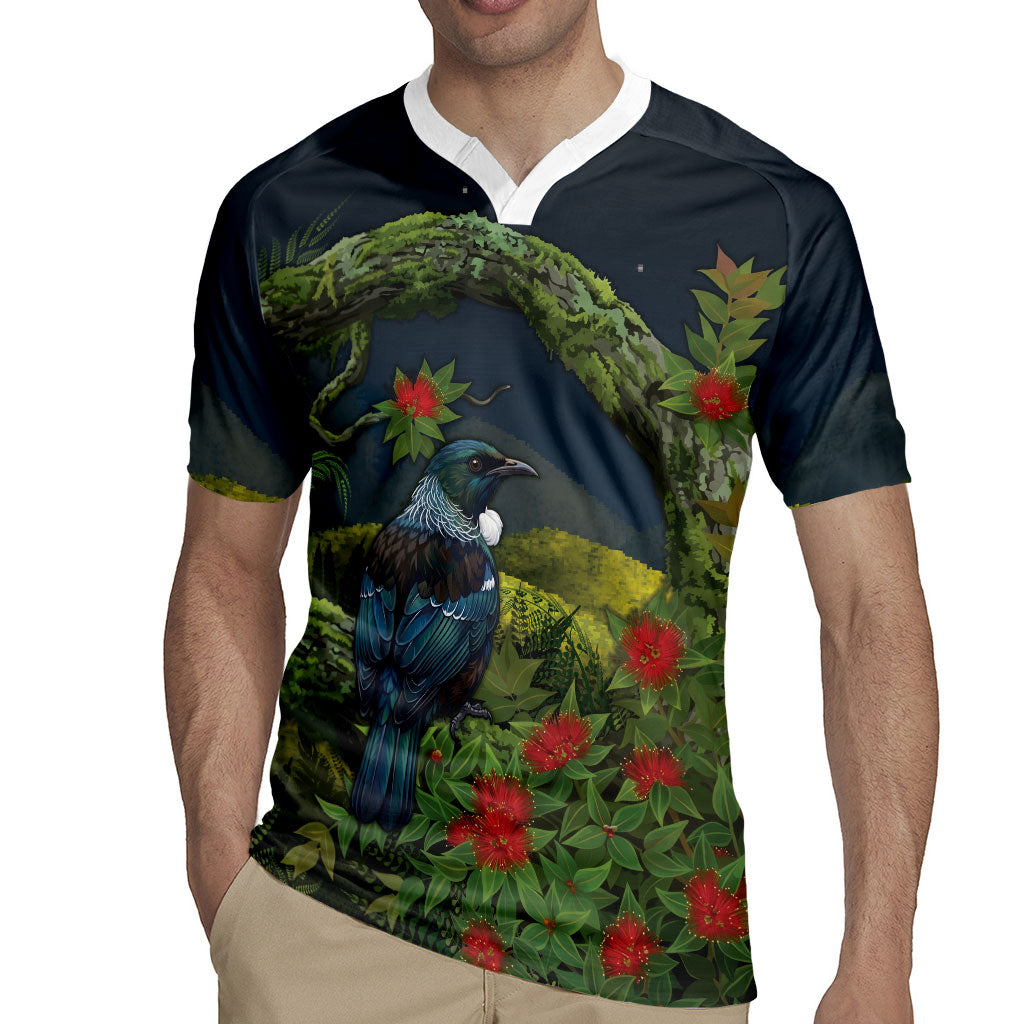 Rongoa Maori New Zealand Rata Rugby Jersey NZ Tui Bird Forest Vibes