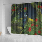 Rongoa Maori New Zealand Rata Shower Curtain NZ Tui Bird Forest Vibes