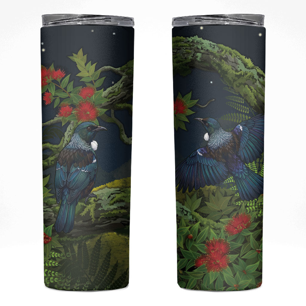 Rongoa Maori New Zealand Rata Skinny Tumbler NZ Tui Bird Forest Vibes
