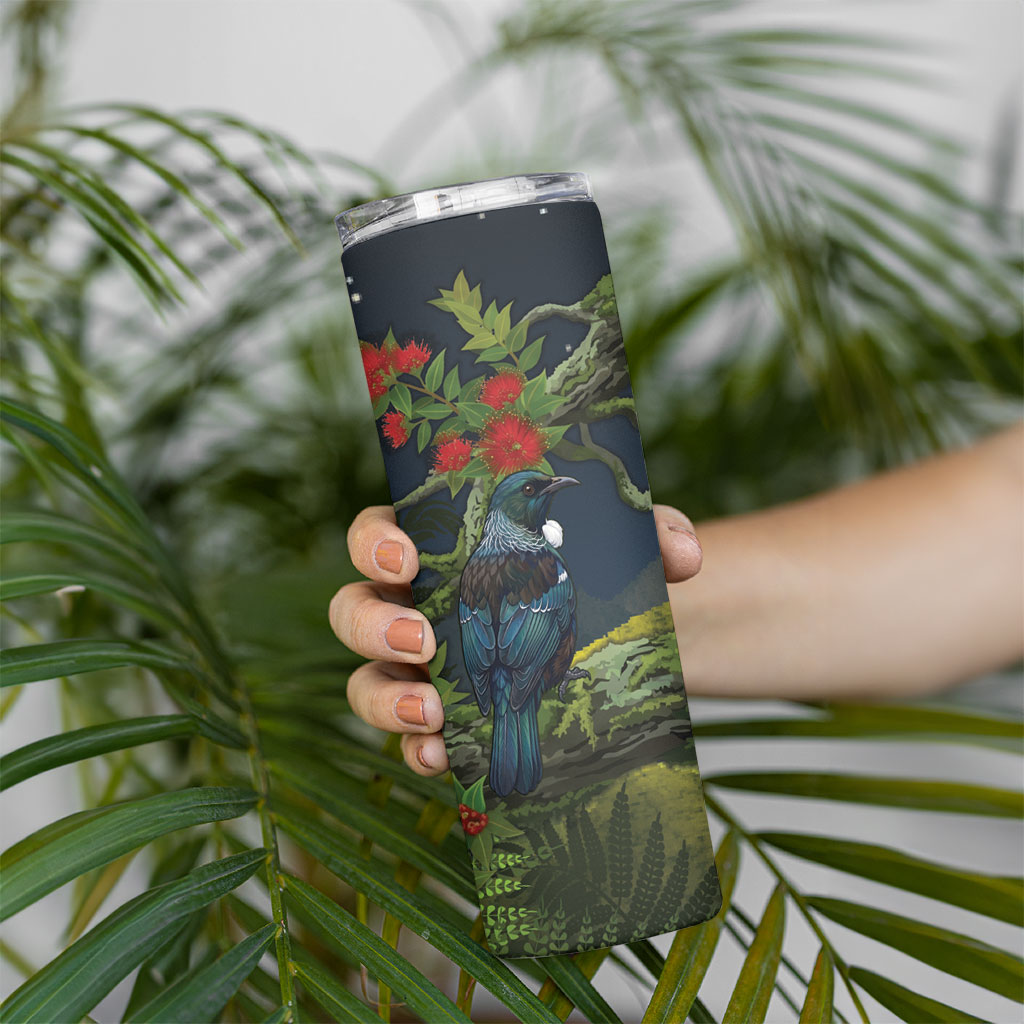 Rongoa Maori New Zealand Rata Skinny Tumbler NZ Tui Bird Forest Vibes