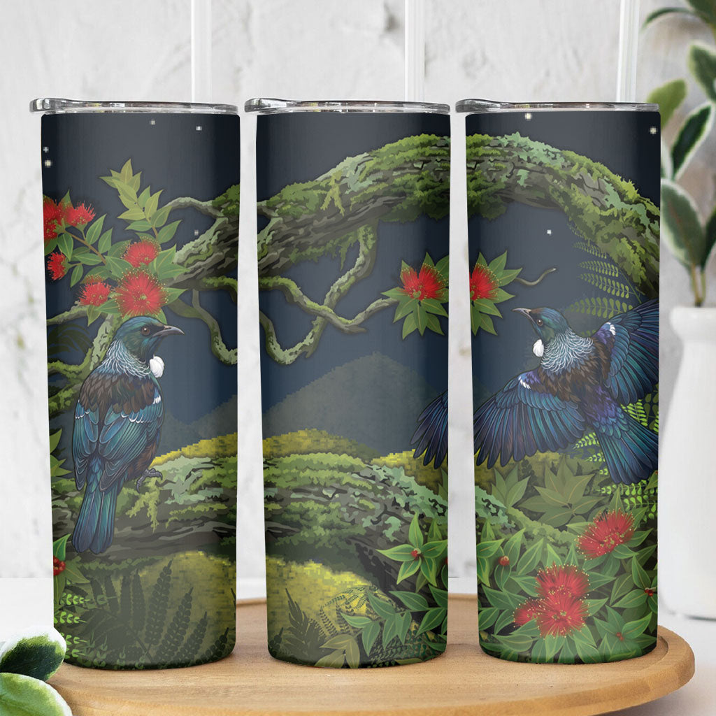 Rongoa Maori New Zealand Rata Skinny Tumbler NZ Tui Bird Forest Vibes