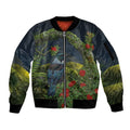 Rongoa Maori New Zealand Rata Sleeve Zip Bomber Jacket NZ Tui Bird Forest Vibes