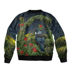 Rongoa Maori New Zealand Rata Sleeve Zip Bomber Jacket NZ Tui Bird Forest Vibes