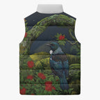 Rongoa Maori New Zealand Rata Sleeveless Puffer Jacket NZ Tui Bird Forest Vibes
