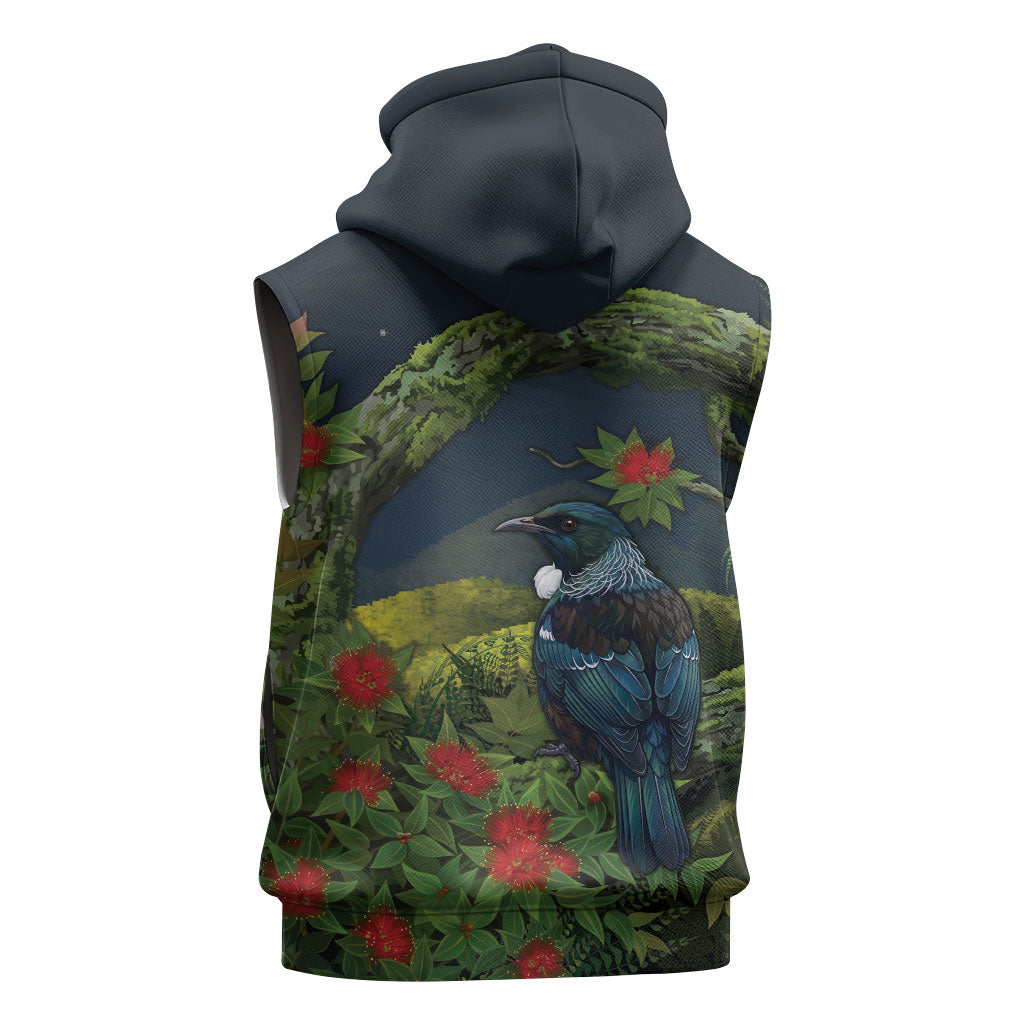 Rongoa Maori New Zealand Rata Sleeveless Zip Hoodie NZ Tui Bird Forest Vibes