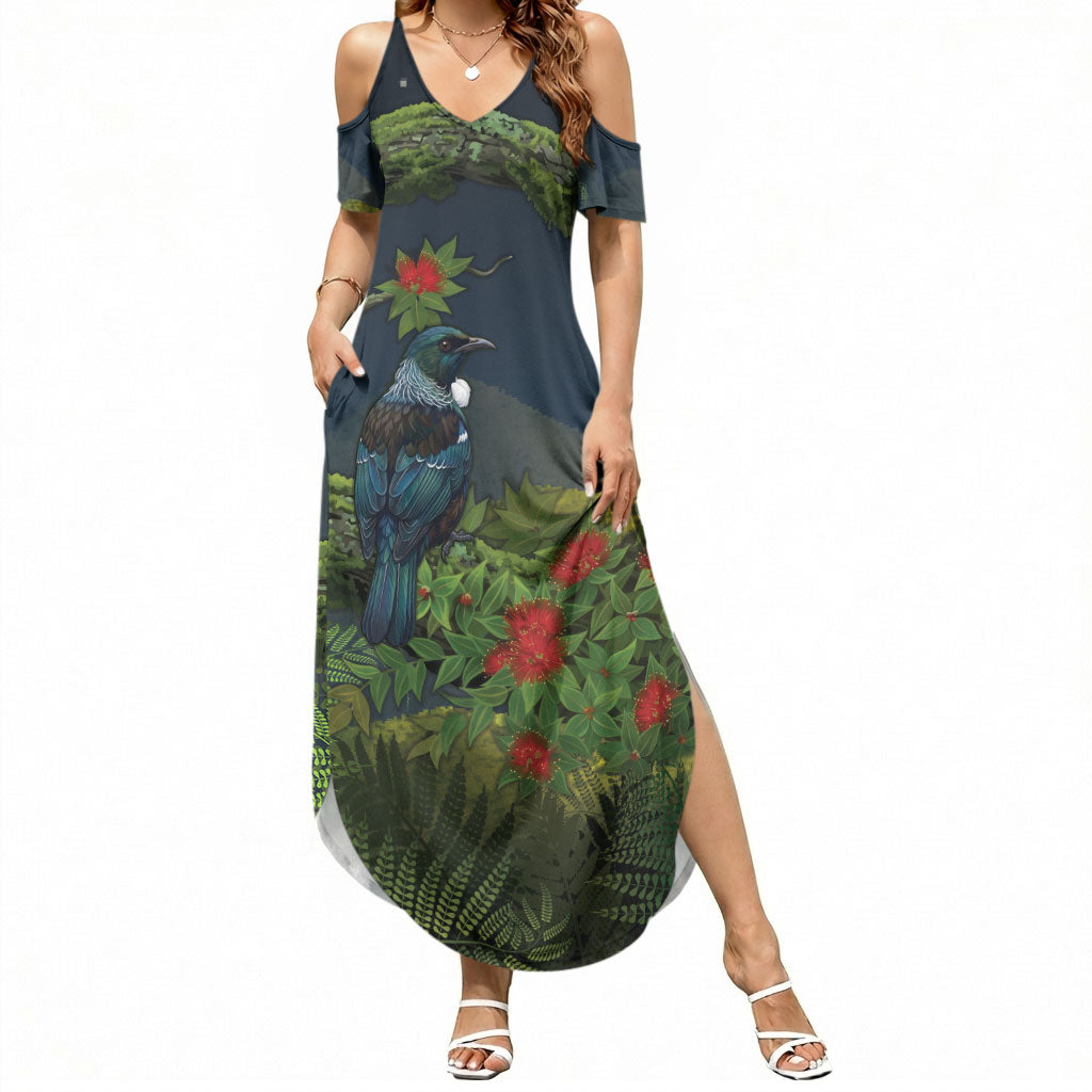 Rongoa Maori New Zealand Rata Summer Maxi Dress NZ Tui Bird Forest Vibes