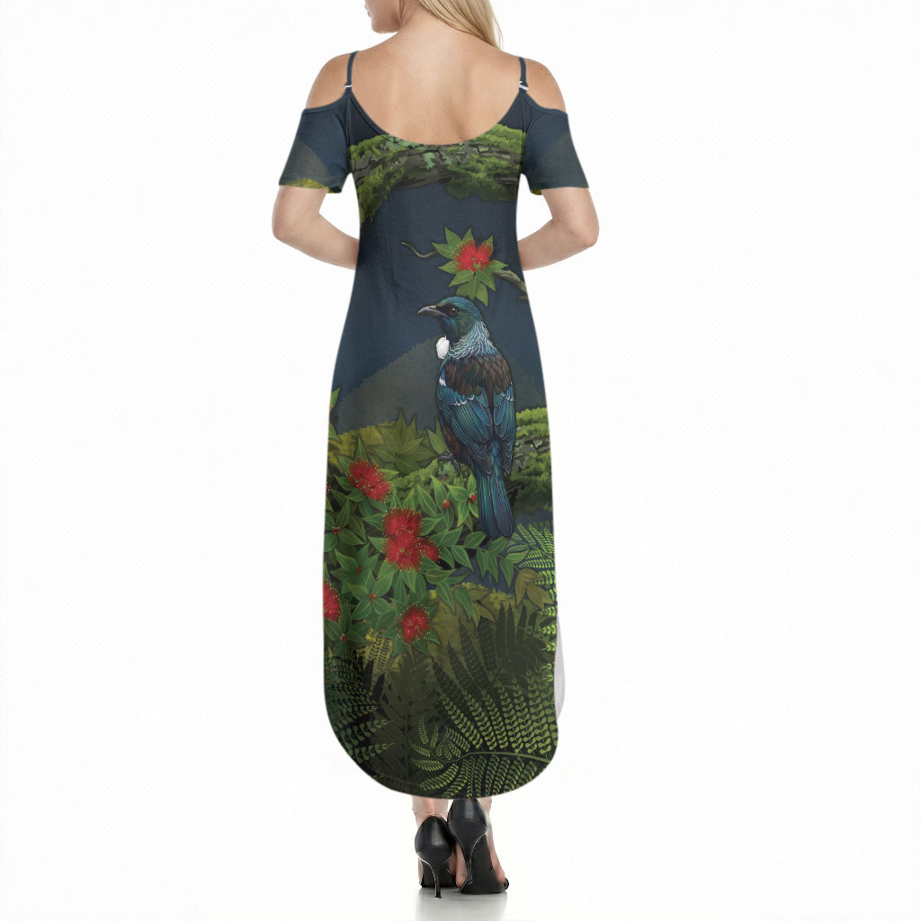 Rongoa Maori New Zealand Rata Summer Maxi Dress NZ Tui Bird Forest Vibes