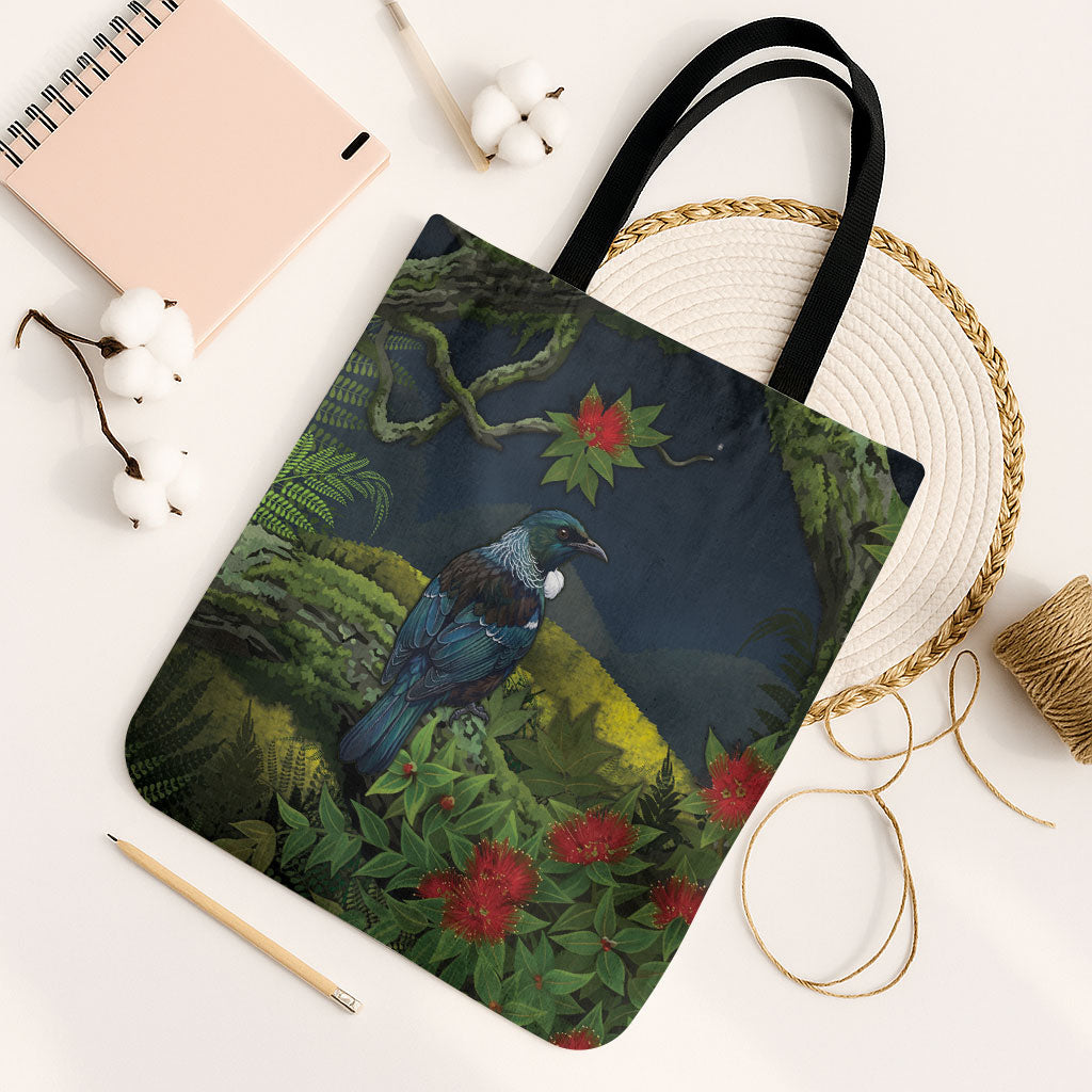 Rongoa Maori New Zealand Rata Tote Bag NZ Tui Bird Forest Vibes