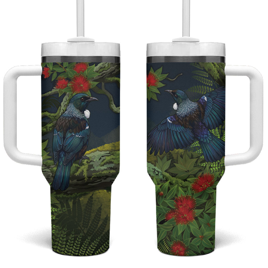 Rongoa Maori New Zealand Rata Tumbler With Handle NZ Tui Bird Forest Vibes