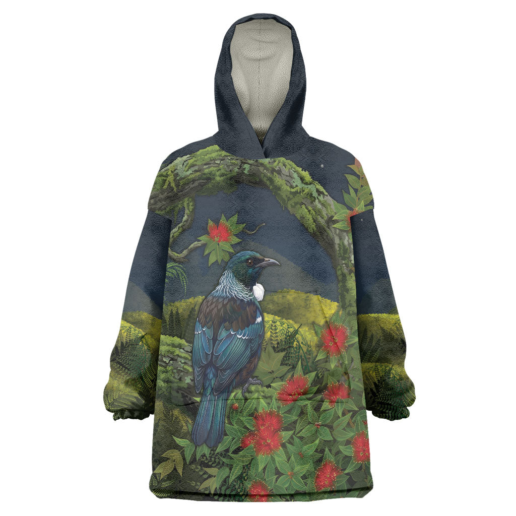 Rongoa Maori New Zealand Rata Wearable Blanket Hoodie NZ Tui Bird Forest Vibes