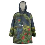 Rongoa Maori New Zealand Rata Wearable Blanket Hoodie NZ Tui Bird Forest Vibes
