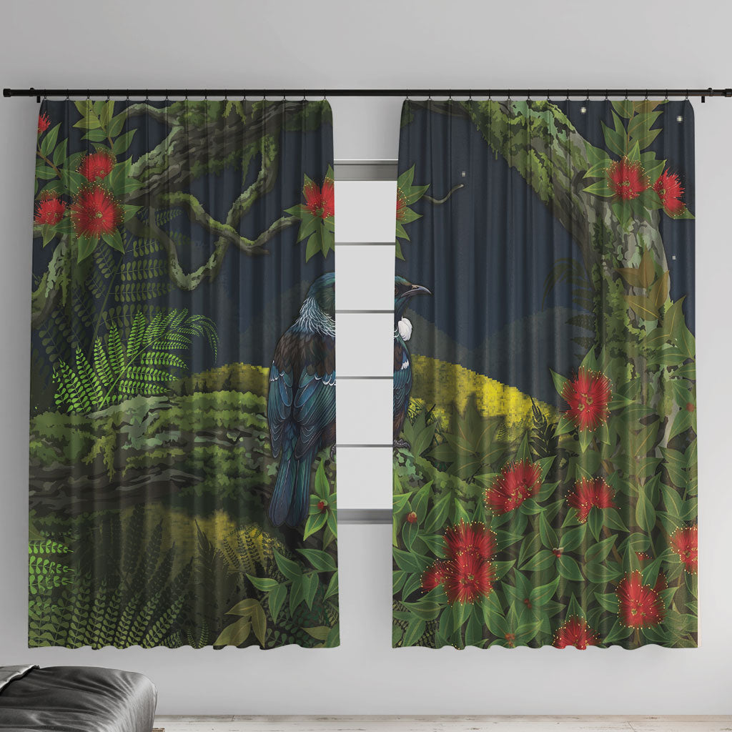 Rongoa Maori New Zealand Rata Window Curtain NZ Tui Bird Forest Vibes