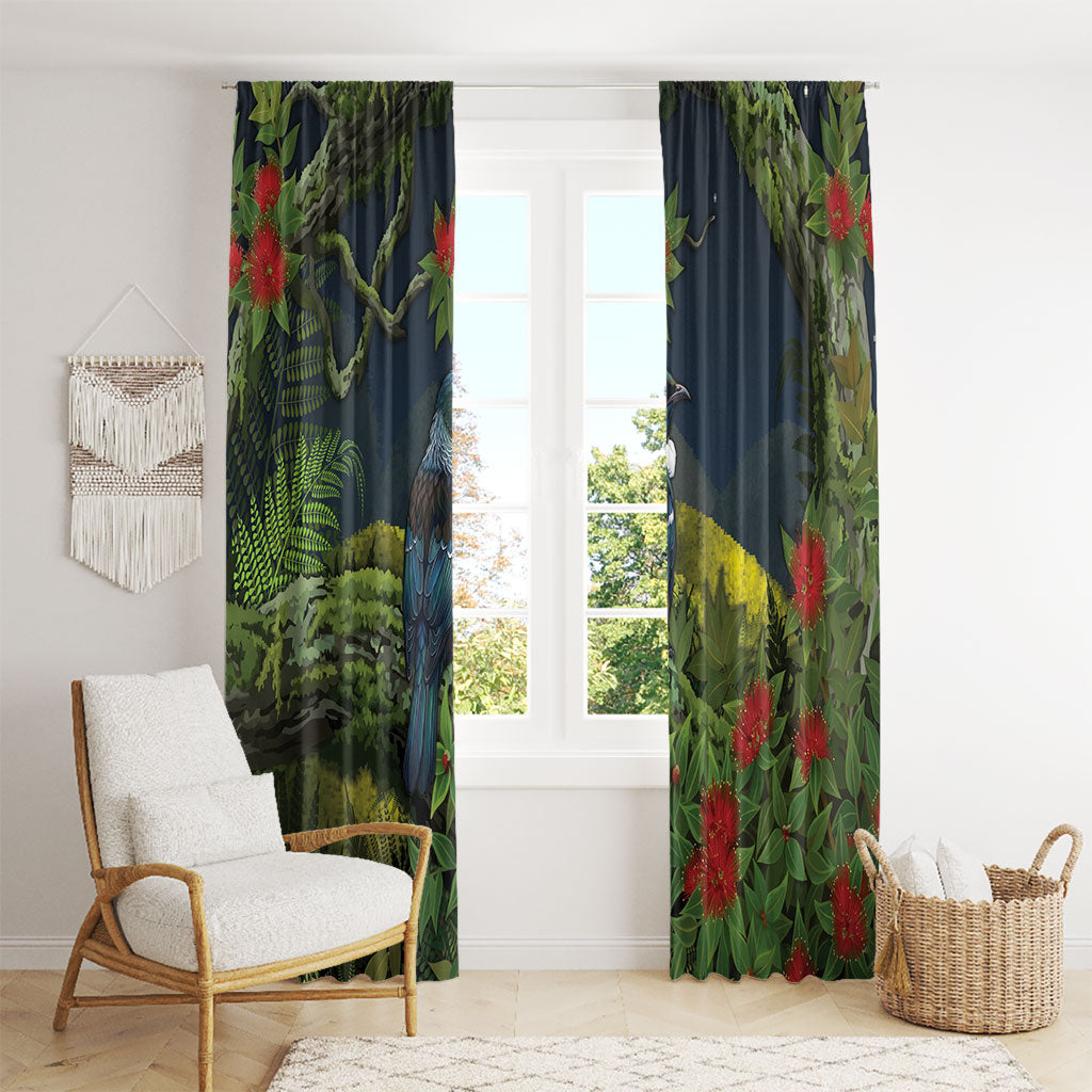 Rongoa Maori New Zealand Rata Window Curtain NZ Tui Bird Forest Vibes