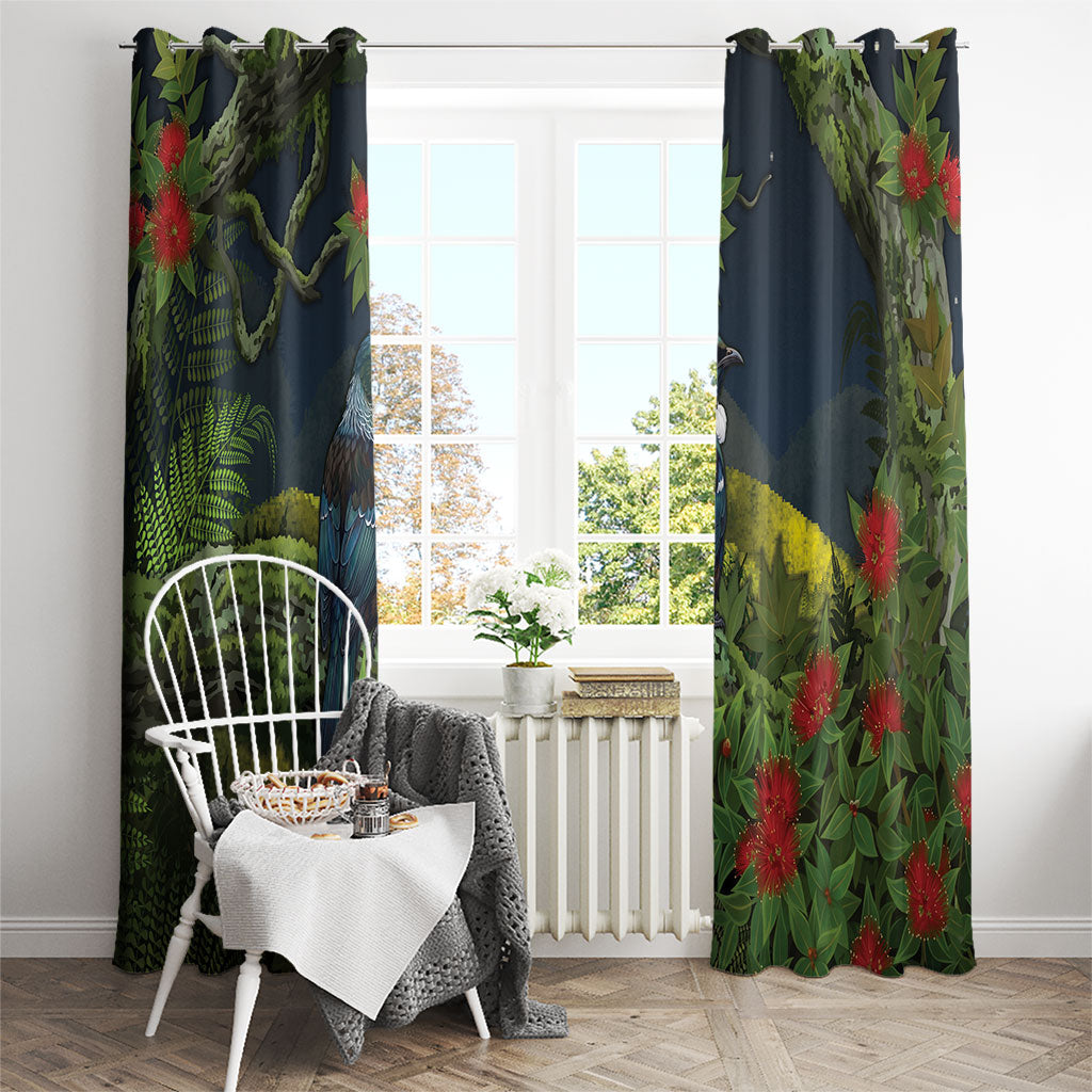 Rongoa Maori New Zealand Rata Window Curtain NZ Tui Bird Forest Vibes