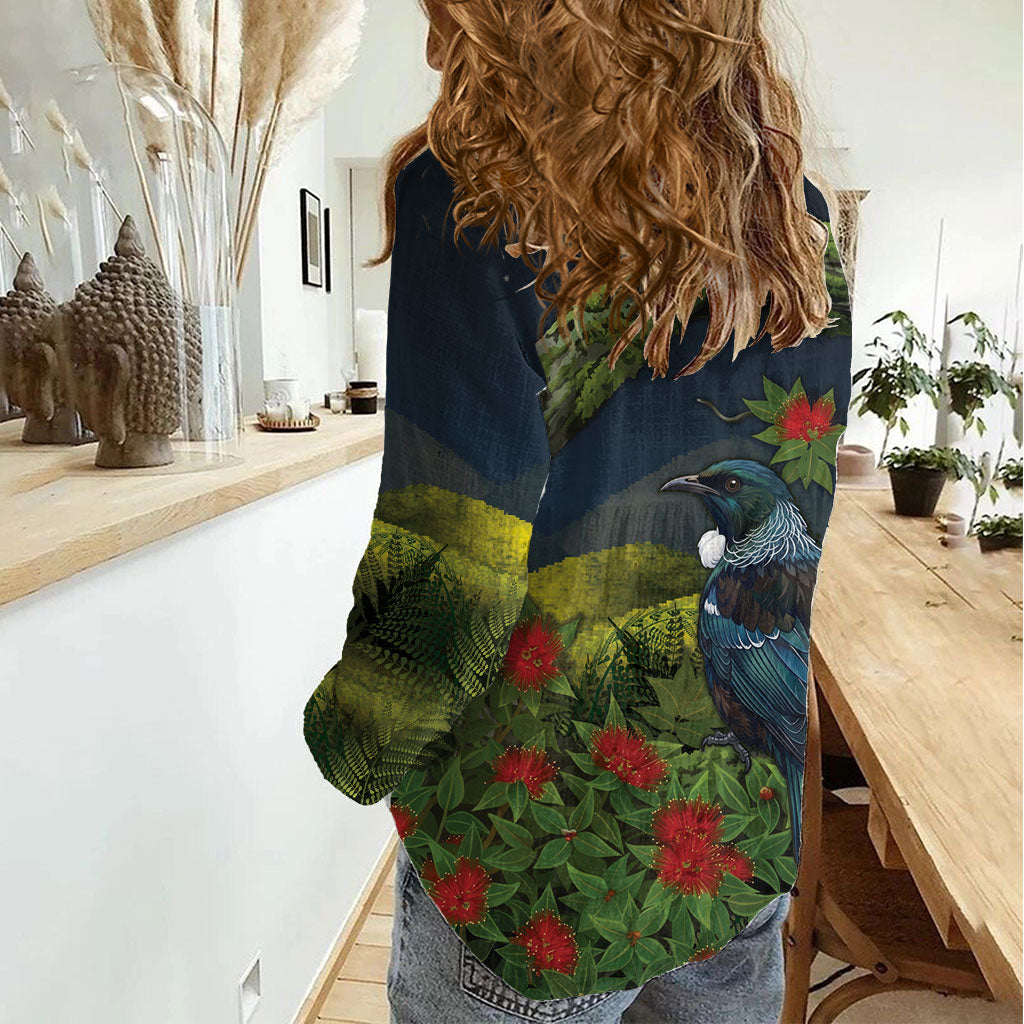 Rongoa Maori New Zealand Rata Women Casual Shirt NZ Tui Bird Forest Vibes