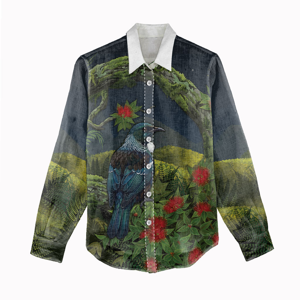 Rongoa Maori New Zealand Rata Women Casual Shirt NZ Tui Bird Forest Vibes