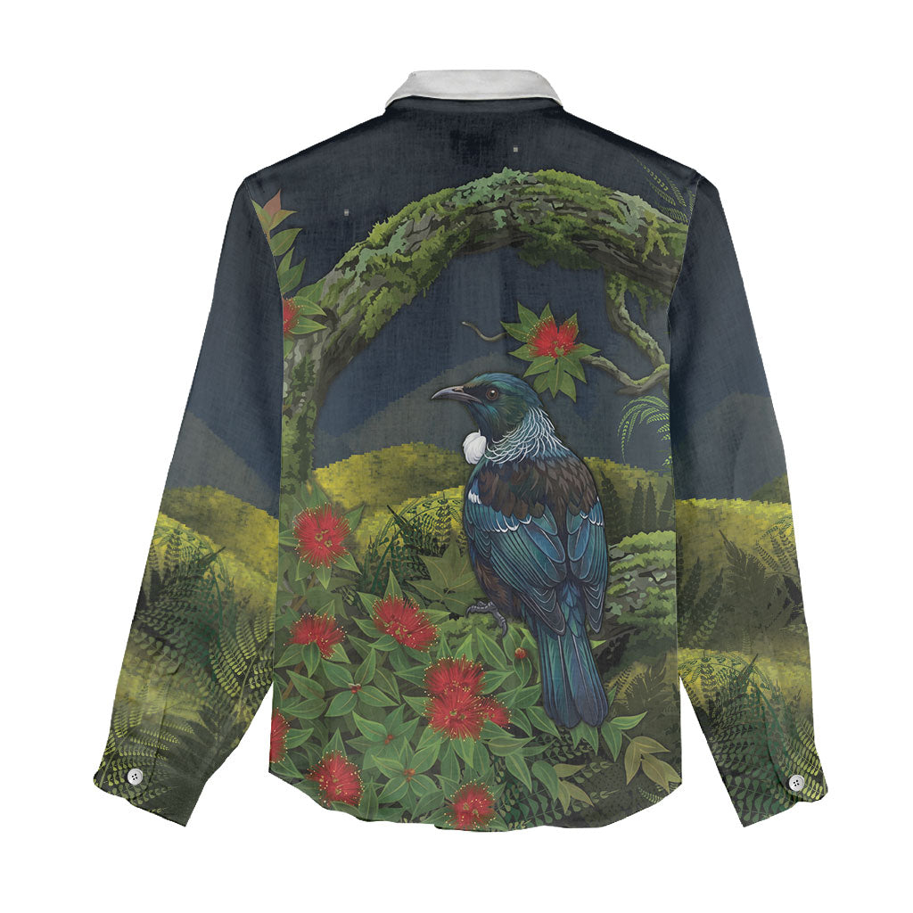 Rongoa Maori New Zealand Rata Women Casual Shirt NZ Tui Bird Forest Vibes