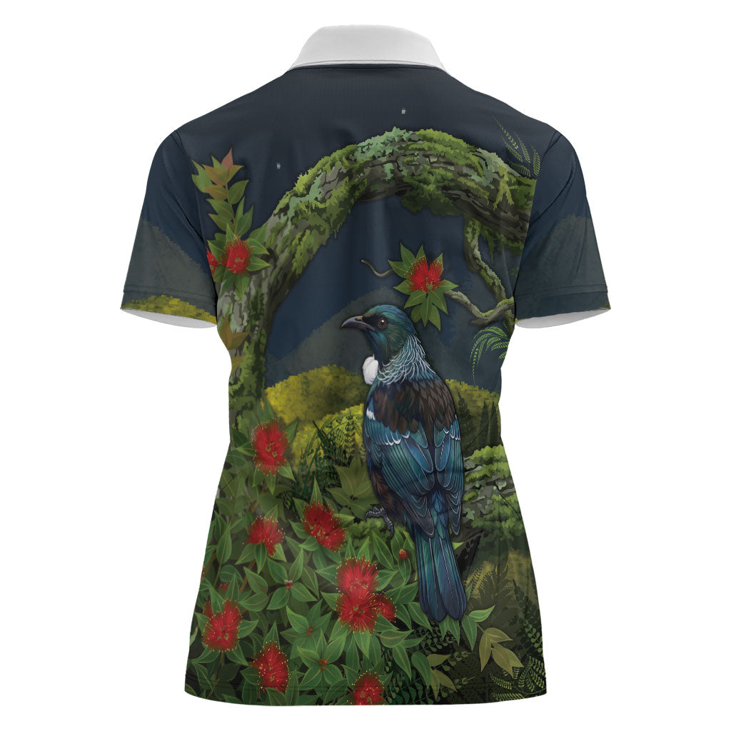 Rongoa Maori New Zealand Rata Women Polo Shirt NZ Tui Bird Forest Vibes