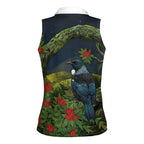 Rongoa Maori New Zealand Rata Women Sleeveless Polo Shirt NZ Tui Bird Forest Vibes