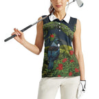 Rongoa Maori New Zealand Rata Women Sleeveless Polo Shirt NZ Tui Bird Forest Vibes