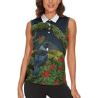 Rongoa Maori New Zealand Rata Women Sleeveless Polo Shirt NZ Tui Bird Forest Vibes