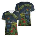 Rongoa Maori New Zealand Rata Women V-Neck T-Shirt NZ Tui Bird Forest Vibes